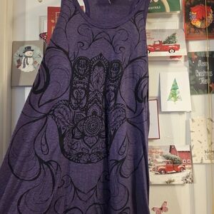 Chic Purple Sleeveless Racerback Tunic with Black Patterns Boho Hippy Mini Dress